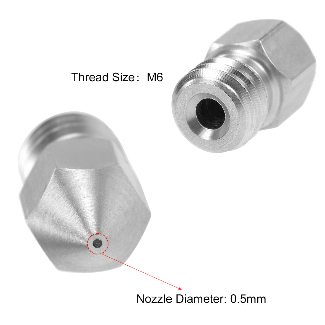 uxcell Uxcell 0.4mm 3D Printer Nozzle Head M6 for MK8 1.75mm, Stainless Steel 2pcs