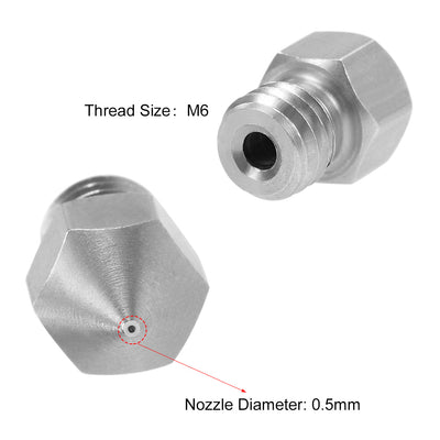 Harfington Uxcell 0.5mm 3D Printer Nozzles Head M6 Thread Replacement for MK8 1.75mm Extruder Print, Stainless Steel 5pcs