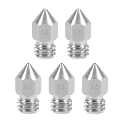Harfington Uxcell 0.5mm 3D Printer Nozzles Head M6 Thread Replacement for MK8 1.75mm Extruder Print, Stainless Steel 5pcs