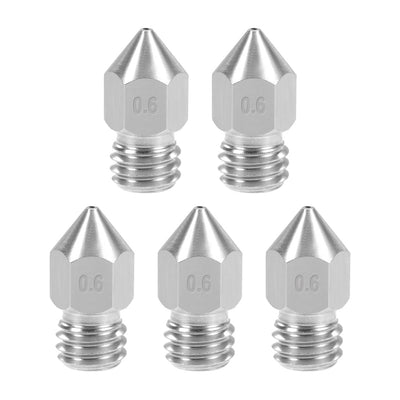 Harfington Uxcell 0.6mm 3D Printer Nozzles Head M6 Thread Replacement for MK8 1.75mm Extruder Print, Stainless Steel 5pcs
