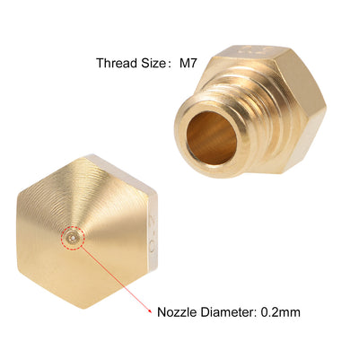 Harfington Uxcell 0.2mm 3D Printer Nozzle Head M7 Thread Replacement for MK10 1.75mm Extruder Print, Brass 5pcs