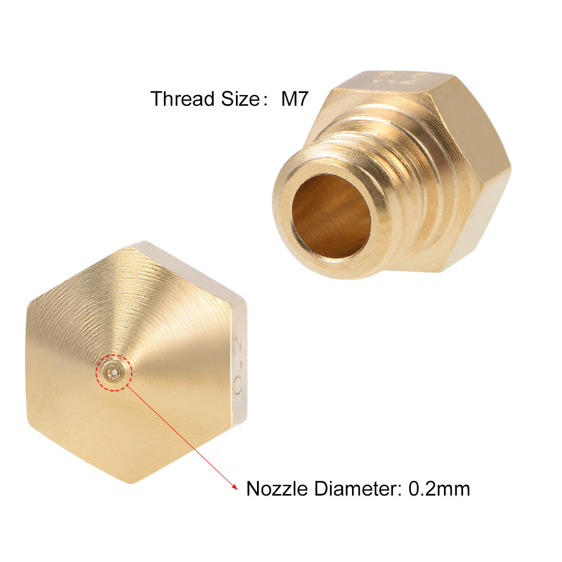 uxcell Uxcell 0.2mm 3D Printer Nozzle Head M7 Thread Replacement for MK10 1.75mm Extruder Print, Brass 10pcs