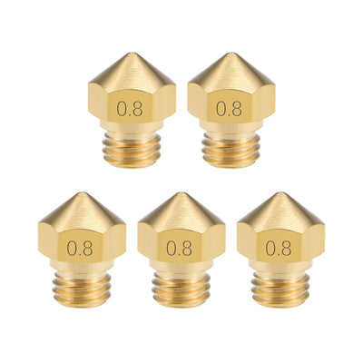 Harfington Uxcell 0.8mm 3D Printer Nozzle Head M7 Thread Replacement for MK10 1.75mm Extruder Print, Brass 5pcs