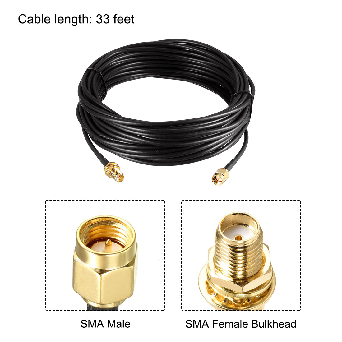 uxcell Uxcell SMA Extension Cable SMA Male to SMA Female Antenna Coax Cable RG174 33 ft 2pcs