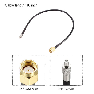 Harfington Uxcell RP-SMA Male to TS9 Female RG174 RF Coaxial Cable 10 Inch 2pcs