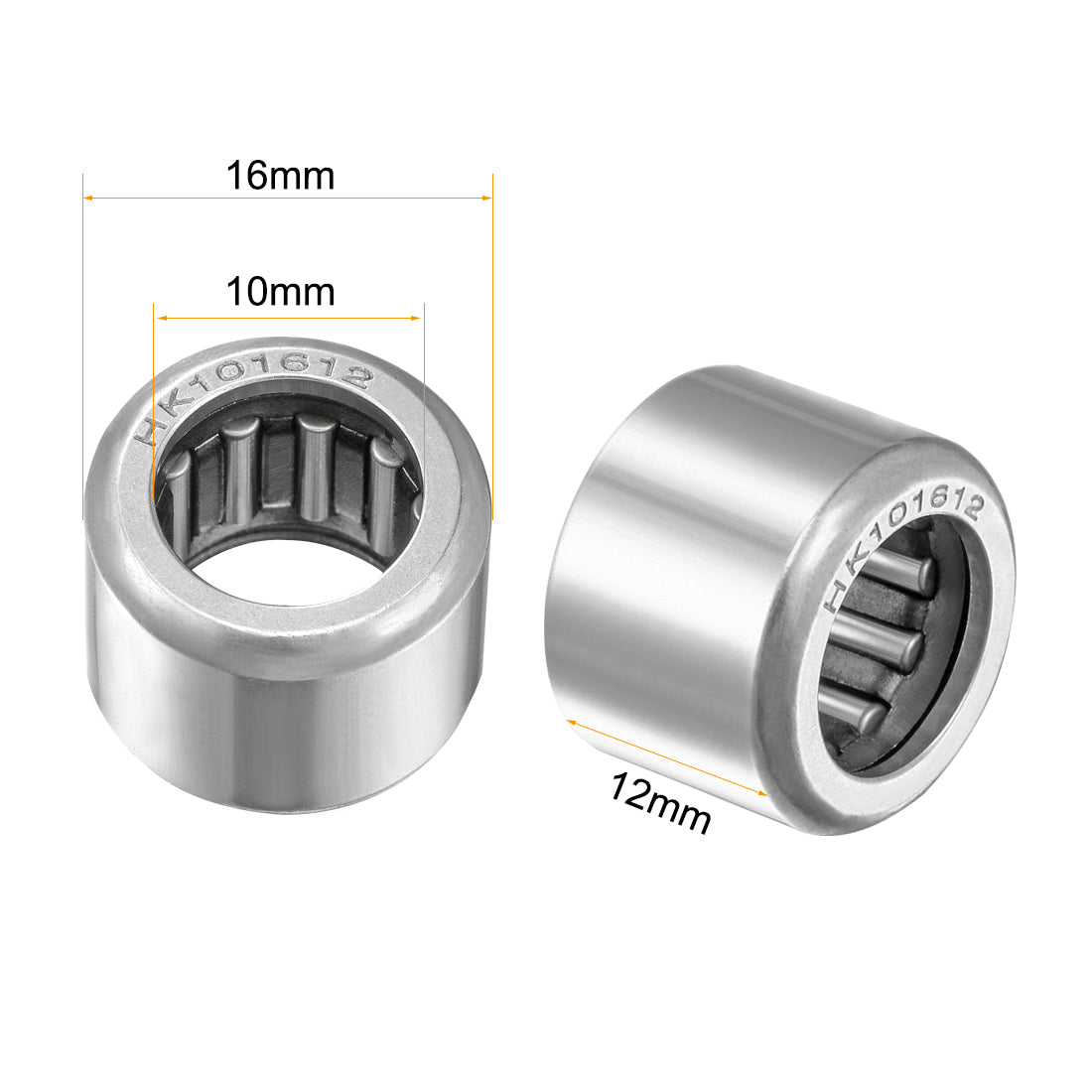 uxcell Uxcell HK101612 Drawn Cup Needle Roller Bearings 10mm Bore, 16mm OD, 12mm Width 4pcs