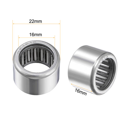 Harfington Uxcell HK Series Needle Roller Bearings, Open End, Stamping Steel Drawn Cup Metric