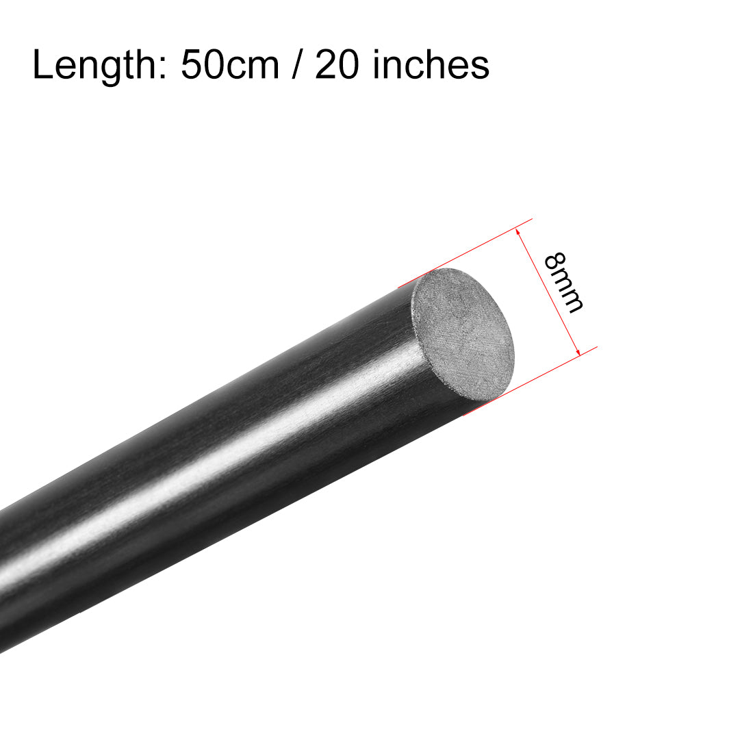 uxcell Uxcell FRP Fiberglass Round Rod,8mm Dia 50cm Long,Black Engineering Round Bar 2pcs