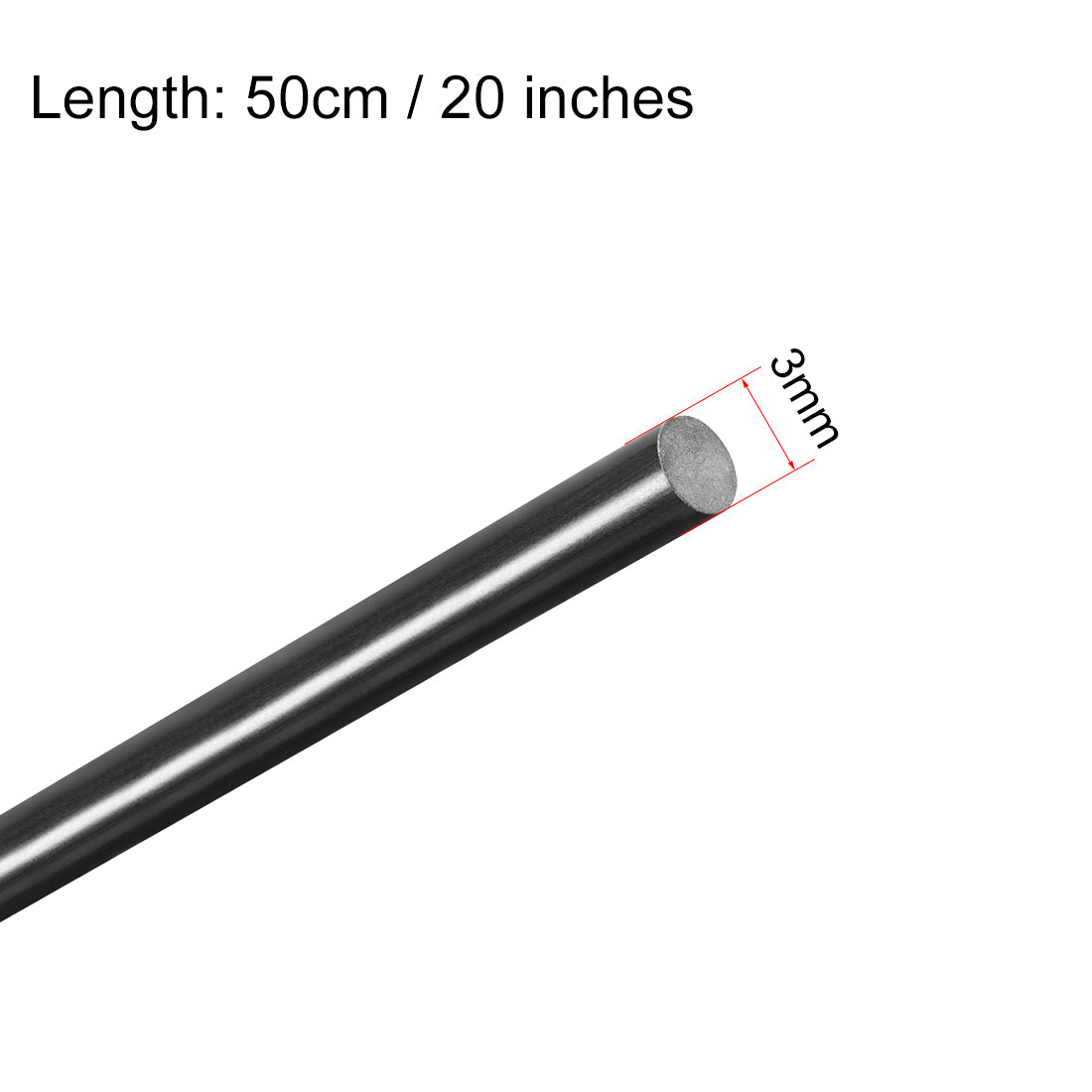 uxcell Uxcell FRP Fiberglass Round Rod,3mm Dia 50cm Long,Black Engineering Round Bar Rod