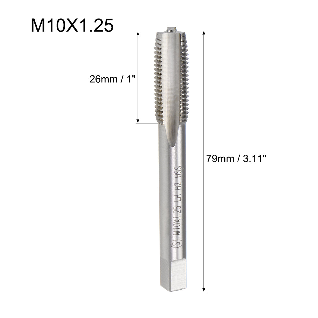 uxcell Uxcell Metric Machine Tap Left M10 Thread 1.25 Pitch H2 3 Flutes High Speed Steel