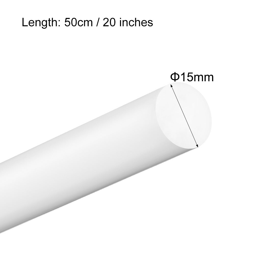 uxcell Uxcell Plastic Round Rod,15mm Dia 50cm White Engineering Plastic Round Bar