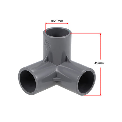 Harfington Uxcell 3-Way Elbow Metric PVC Fitting, 20mm Socket, Tee Corner Fittings Gray 10 Pcs