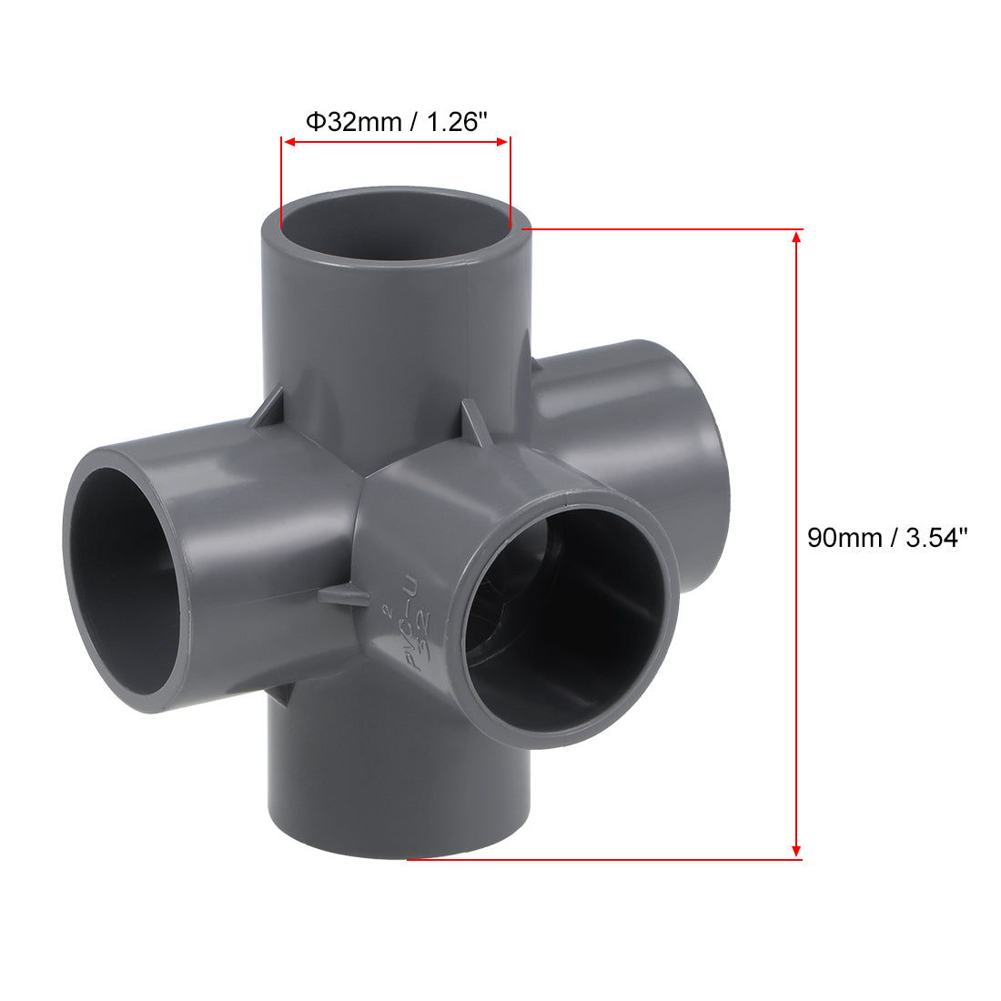 uxcell Uxcell 5 Way 32mm Tee Metric PVC Fitting Elbow - PVC Furniture Elbow Fittings Gray 10Pcs