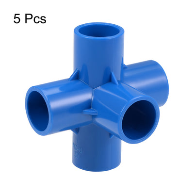 Harfington Uxcell 5 Way 20mm Tee Metric PVC Fitting Elbow - PVC Furniture Elbow Fittings Blue 5Pcs