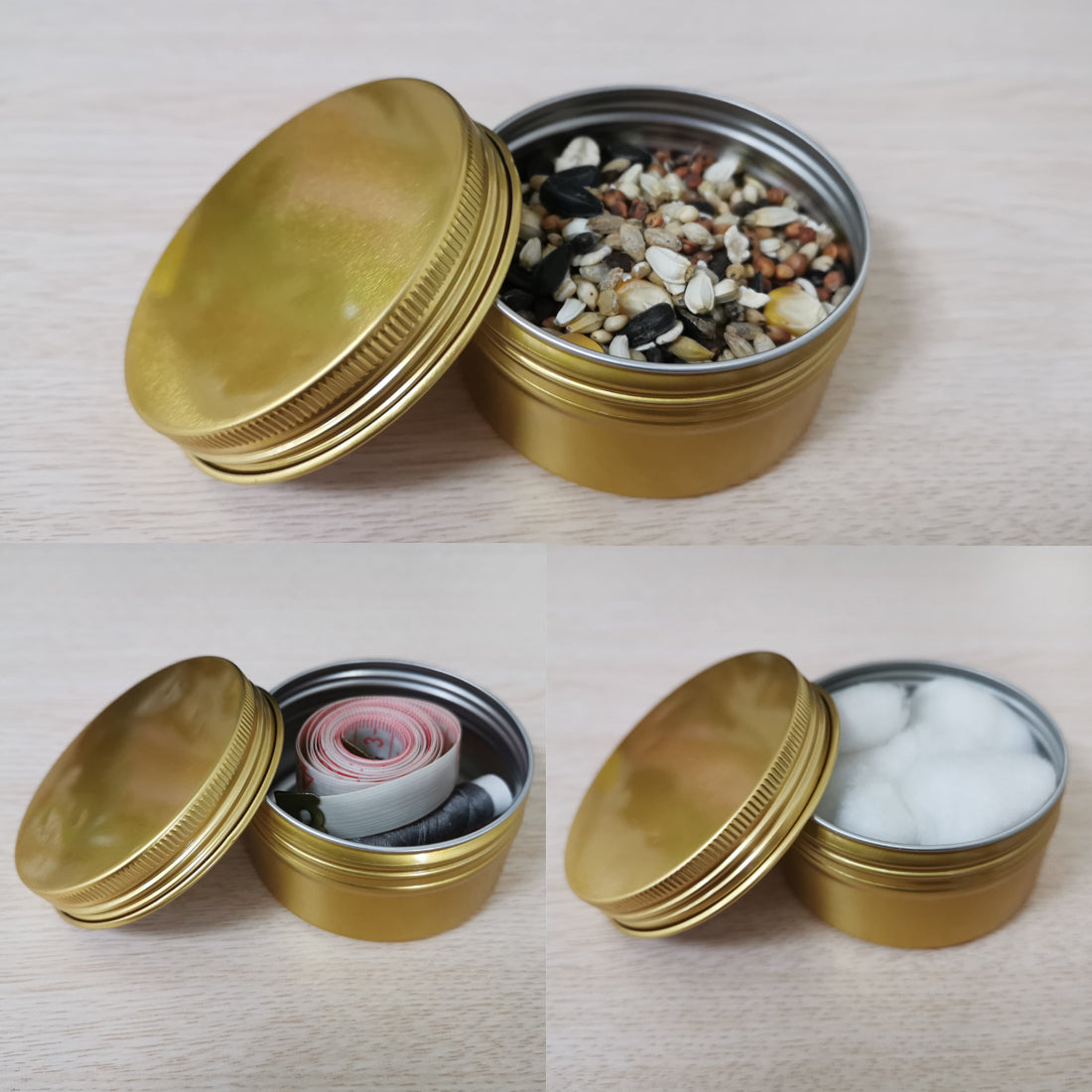 uxcell Uxcell 2.7oz Round Aluminum Cans Tin Screw Top Metal Lid Containers Gold Tone 80ml 3pcs