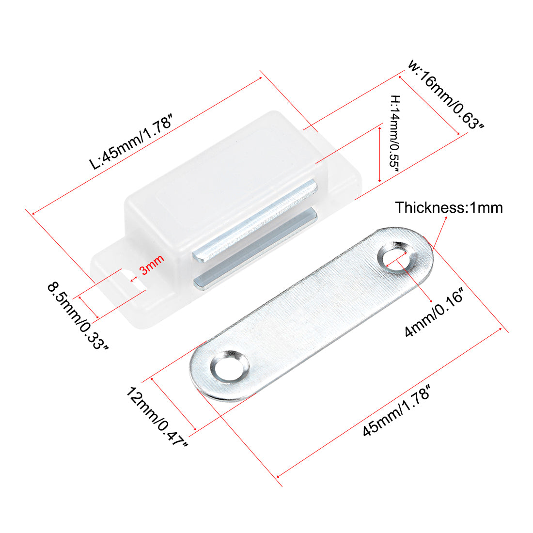 uxcell Uxcell Magnetic Cabinet Door Latches Catch 1.8" Length for Kitchen Bathroom White 8pcs