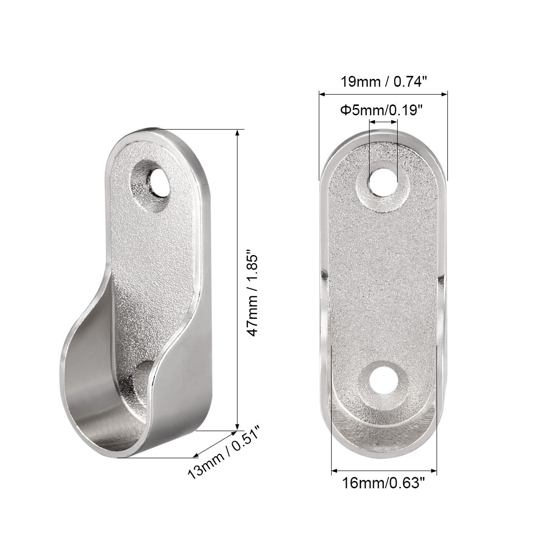 uxcell Uxcell Oval Closet Rod End Supports, Fit Rod Dia 16mm 4 PCS - Wardrobe Rod Flange Bracket Support - Nickel Plating