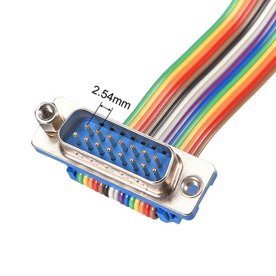 Harfington Uxcell IDC Rainbow Wire Flat Ribbon Cable DB15 Male to DB15 Female Connector 2.54mm Pitch 11.8inch Length