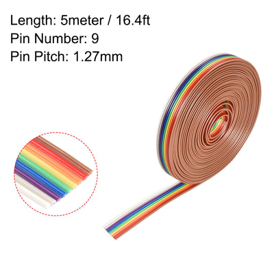 Harfington Uxcell IDC Rainbow Wire Flat Ribbon Cable 9P 1.27mm Pitch 5meter/16.4ft Length