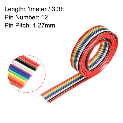 Harfington Uxcell IDC Rainbow Wire Flat Ribbon Cable 12P 1.27mm Pitch 1meter/3.3ft Length