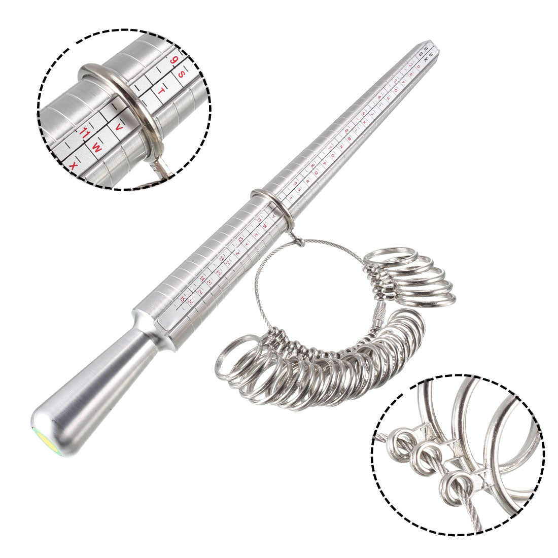 uxcell Uxcell Ring Sizer Mandrel Kit 4 Sizes Aluminum Finger Measuring Stick Ruler Gauge with 26 Zinc Alloy Circle Models Rubber Hammer 1 Set