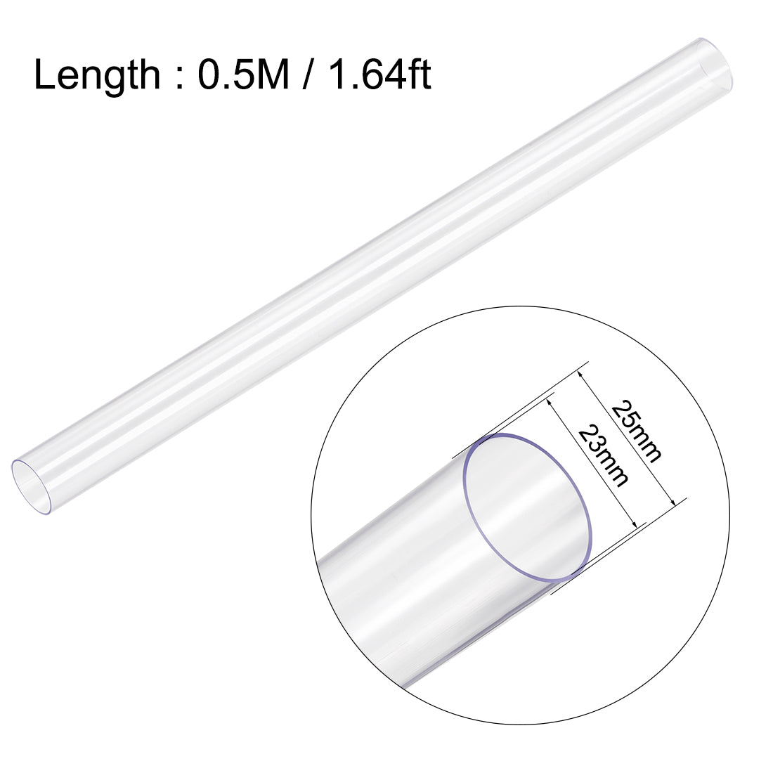 uxcell Uxcell PVC Rigid Round Tubing,Clear,23mm ID x 25mm OD,0.5M/1.64Ft Length