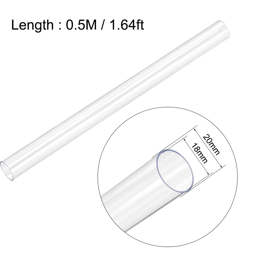 uxcell Uxcell PC Rigid Round Clear Tubing, 18mm (0.71 Inch) ID x 20mm (0.79 Inch) OD, 0.5M/1.64Ft Length 2pcs