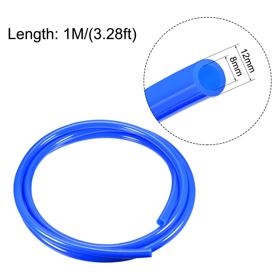 uxcell Uxcell Pneumatic Hose Tubing,12mm OD 8mm ID,Polyurethane PU Air Hose Pipe Tube,1 Meter 3.28ft,Blue