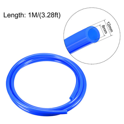 Harfington Uxcell Pneumatic Hose Tubing,12mm OD 8mm ID,Polyurethane PU Air Hose Pipe Tube,1 Meter 3.28ft,Blue