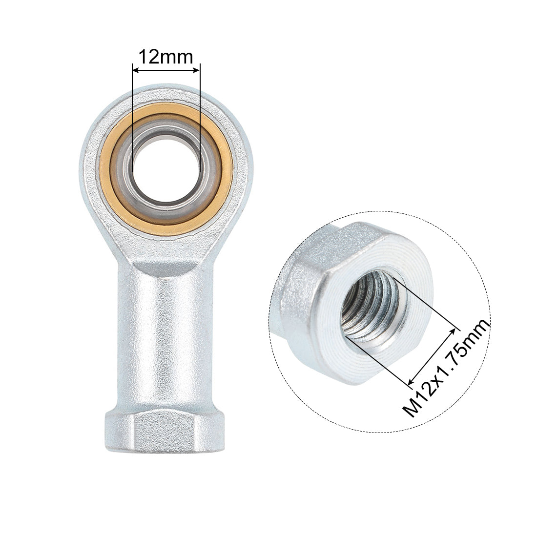 uxcell Uxcell 12mm Rod End Bearing M12x1.75 Rod Ends Ball Joint Female Right Hand Thread 2pcs