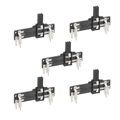Harfington Uxcell 5pcs Fader Variable Resistors Mixer 40mm Straight Slide Potentiometer B50K Ohm Linear Double Potentiometers For Dimming Tuning