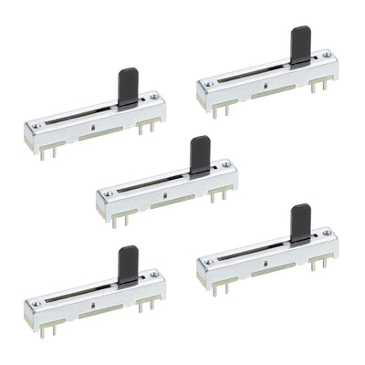 Harfington Uxcell 5pcs Fader Variable Resistors 35mm Straight Slide Potentiometer B104 100K Ohm Linear Double Potentiometers For Dimming Tuning