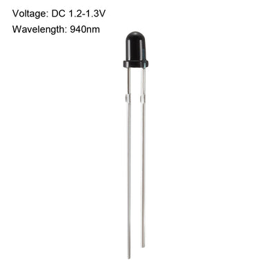 Harfington Uxcell 15pcs 3mm 940nm Infrared Receiver Diodes DC1.2V LED IR Receiver Black Round Head