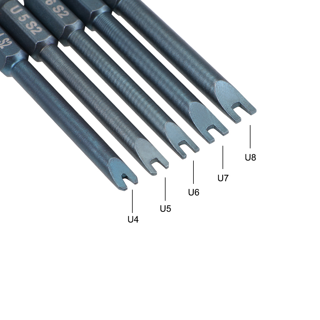 Uxcell 5-Piece U-Shaped Screwdriver Bit Set - 1/4" Hex Shank, Magnetic, S2 Steel, Sizes U4-U8 - View #3