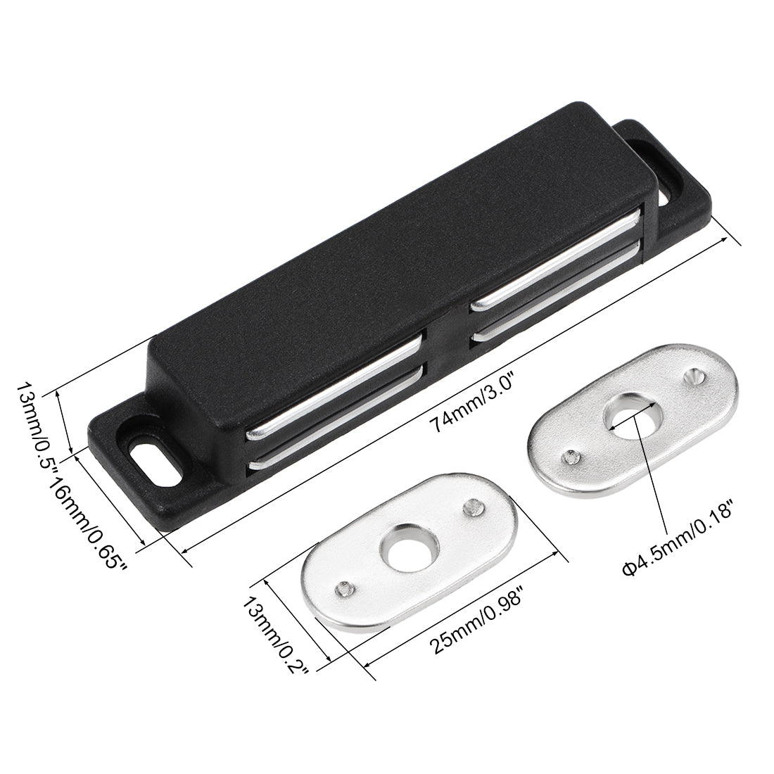 uxcell Uxcell Double Magnetic Latches Catch for Cabinet Door Cupboard 3" Long Black 4pcs