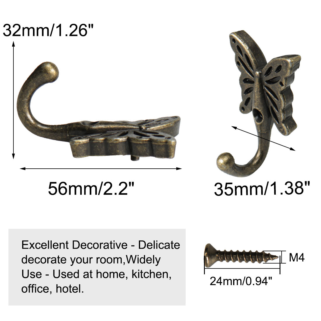 uxcell Uxcell 6pcs Robe Hooks Wall Mounted Zinc Alloy Scarf DIY Hanger with Screws Bronze Tone