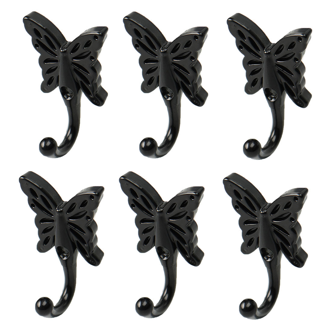 uxcell Uxcell 6pcs Robe Hooks Wall Mounted Zinc Alloy Coat Scarf DIY Hanger with Screws Black