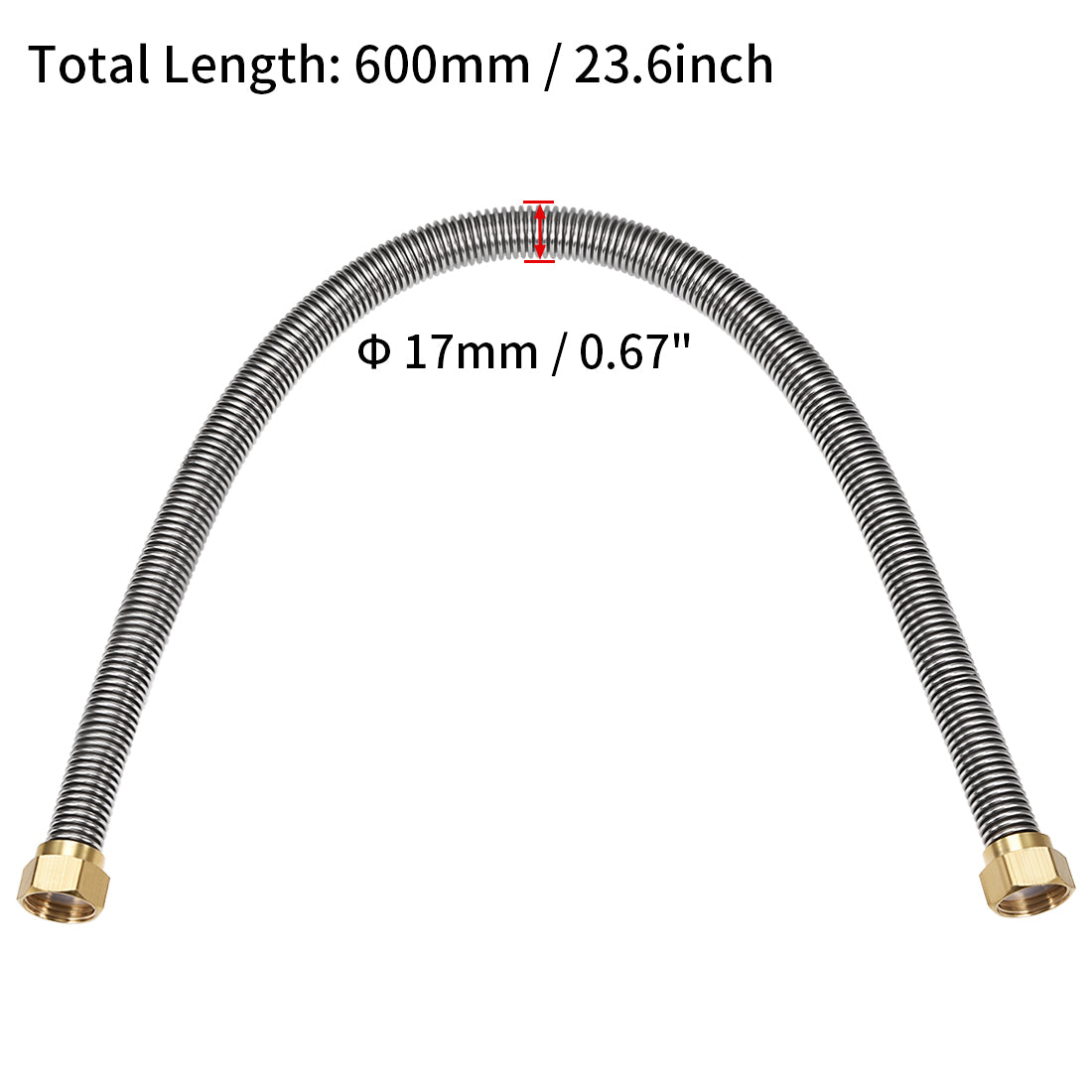 Uxcell Uxcell Corrugated Stainless Steel Flexible Water Line 23.6inch Length G1/2 Female Threaded Connector with Washer