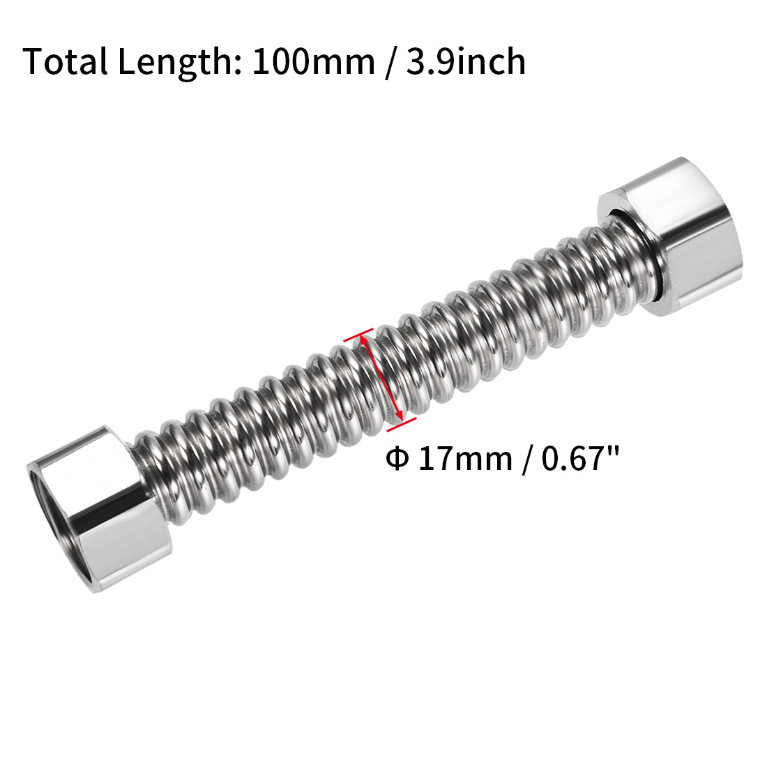 uxcell Uxcell Corrugated Stainless Steel Flexible Water Line 3.9inch Long G1/2 Female Threaded Connector with Washer