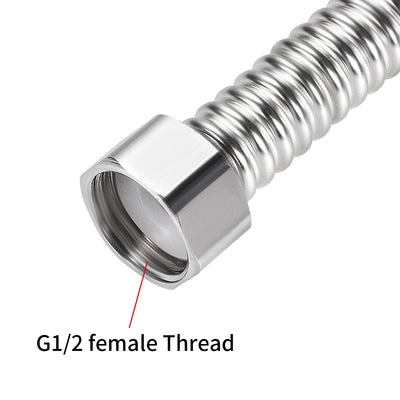 Harfington Uxcell Corrugated Stainless Steel Flexible Water Line 3.9inch Long G1/2 Female Threaded Connector with Washer , 2pcs