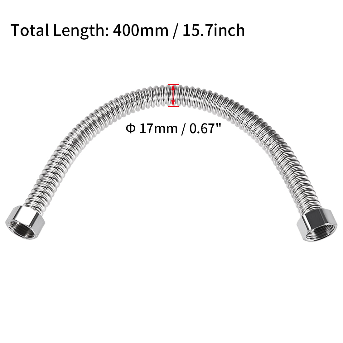 uxcell Uxcell Corrugated Stainless Steel Flexible Water Line 15.7inch Long G1/2 Female Threaded Connector with Washer , 4pcs