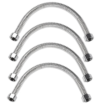 Harfington Uxcell Corrugated Stainless Steel Flexible Water Line 15.7inch Long G1/2 Female Threaded Connector with Washer , 4pcs