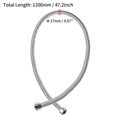 Harfington Uxcell Corrugated Stainless Steel Flexible Water Line 47.2inch Long G1/2 Female Threaded Connector with Washer , 2pcs