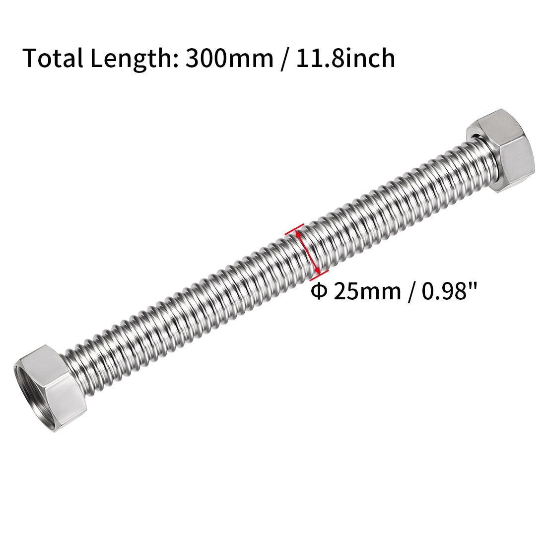 uxcell Uxcell Corrugated Stainless Steel Flexible Water Line 11.8inch Long G1 Female Threaded Connector with Washer