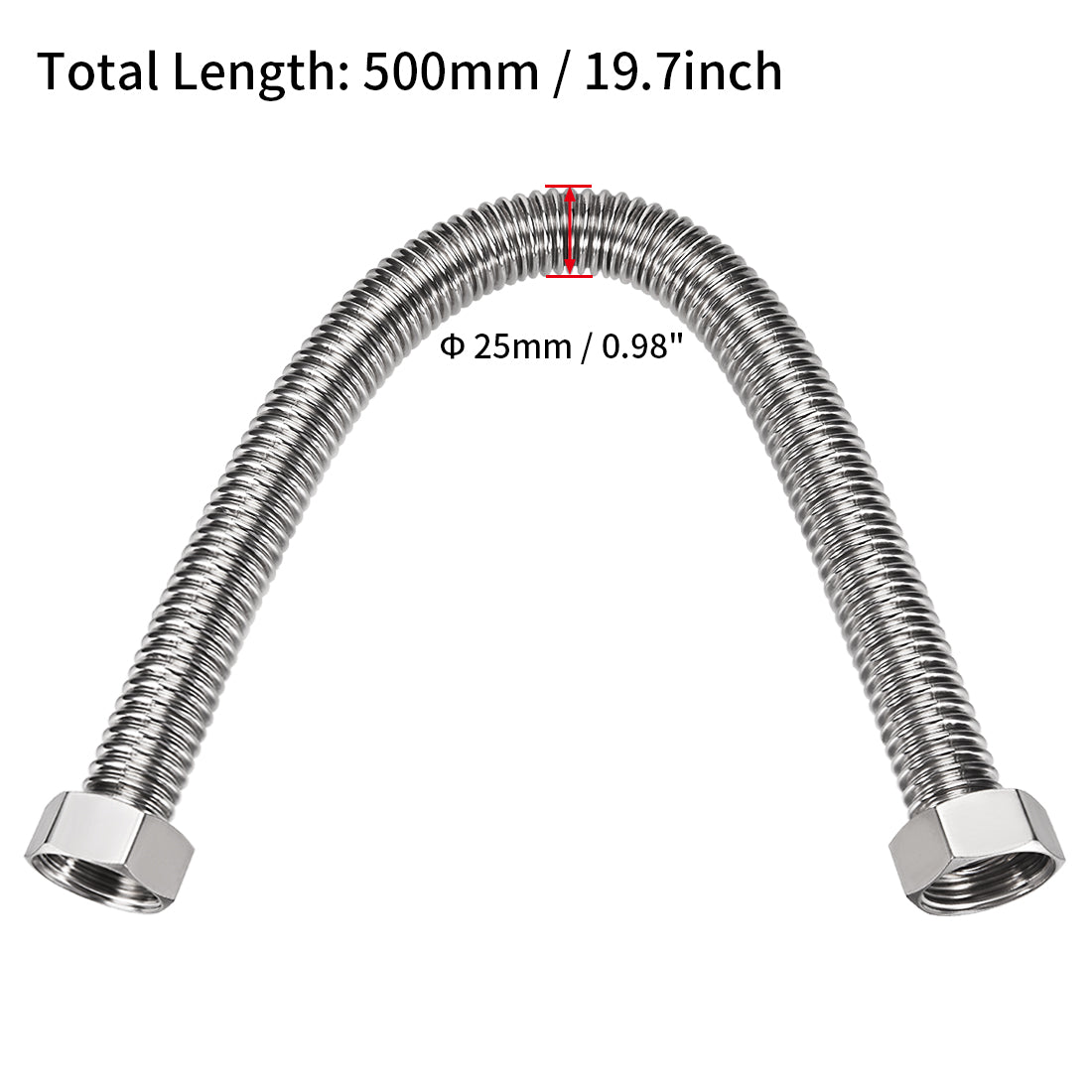 uxcell Uxcell Corrugated Stainless Steel Flexible Water Line 19.7inch Long G1 Female Threaded Connector with Washer