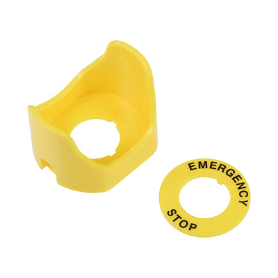 Harfington Uxcell 22mm Plastic Two Feet Push Switch Button Protective Cover With Emergency Stop Warning Circle Yellow 1pcs