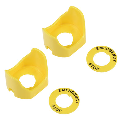 Harfington Uxcell 22mm Plastic Two Feet Push Switch Button Protective Cover With Emergency Stop Warning Circle Yellow 2pcs