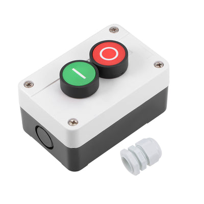 Harfington Uxcell Push Button Switch Station Box Momentary NC Red, NO Green, 600V 10A