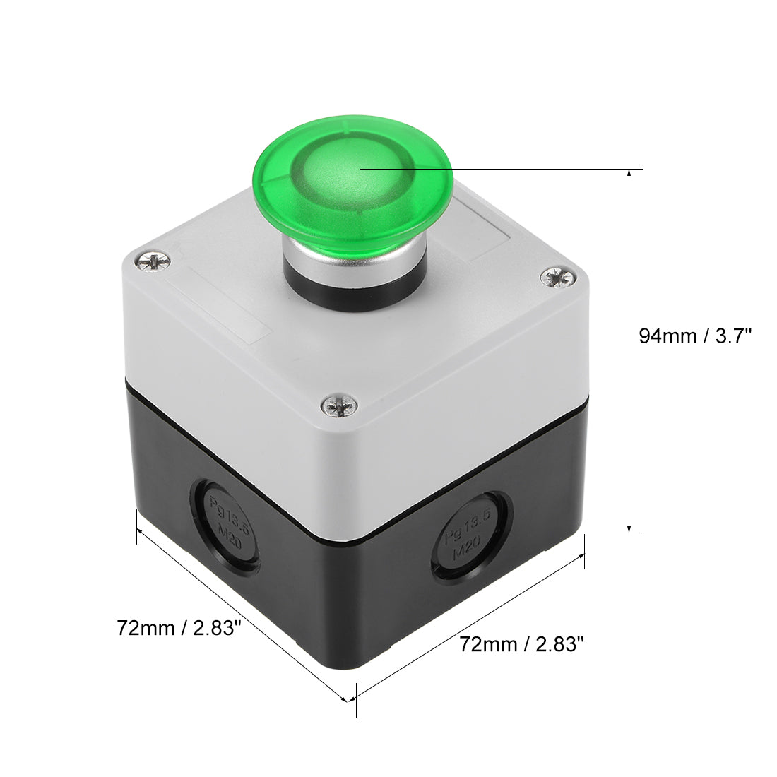 uxcell Uxcell Push Button Switch Station Momentary 1NC 1NO Mushroom Green Switch, 600V 10A