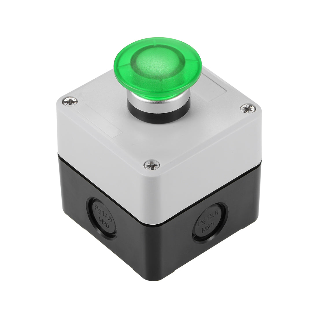 uxcell Uxcell Push Button Switch Station Momentary 1NC 1NO Mushroom Green Switch, 600V 10A